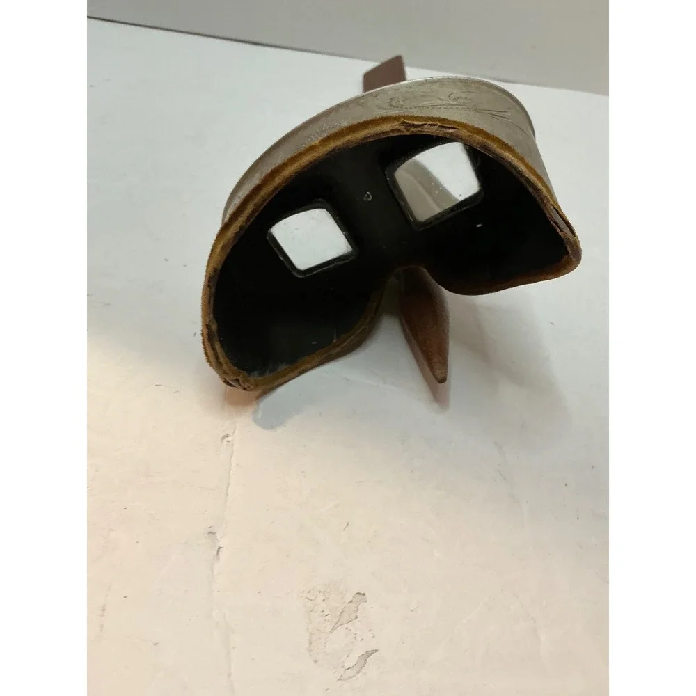Vintage Stereoscope Viewer Wood Metal Ornate Etched Hood Antique Style